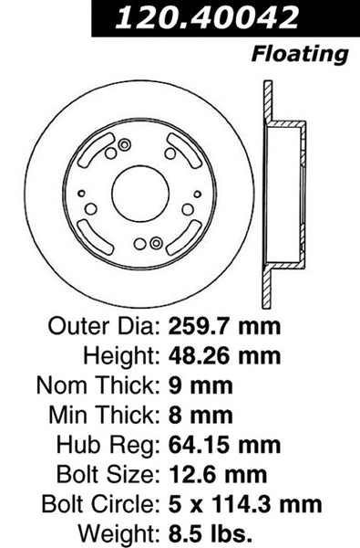 Centric Premium Rear Pair Brake Rotors 2002-2006 Acura RSX - 120.40042 - (2006 2005 2004 2003 2002)