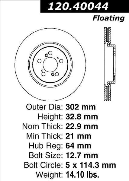 Centric Premium Rear Pair Brake Rotors 1997-2005 Acura NSX - 120.40044 - (2005 2004 2003 2002 2001 2000 1999 1998 1997)