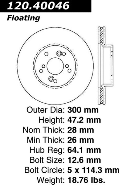 Centric Premium Front Pair Brake Rotors 2004-2008 Acura TL [Standard Front Caliper]- 120.40046 - (2008 2007 2006 2005 2004)