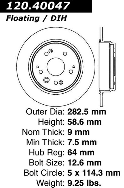 Centric Premium Rear Pair Brake Rotors 1999-2003 Acura TL - 120.40047 - (2003 2002 2001 2000 1999)