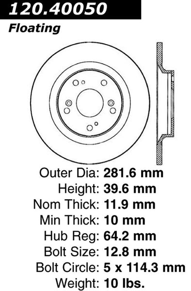 Centric Premium Rear Pair Brake Rotors 2000-2009 Honda S2000 - 120.40050 - (2009 2008 2007 2006 2005 2004 2003 2002 2001 2000)