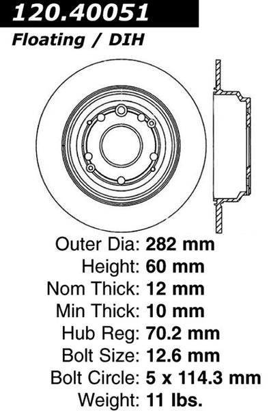 Centric Premium Rear Pair Brake Rotors 1999-2001 Acura RL - 120.40051 - (2001 2000 1999)