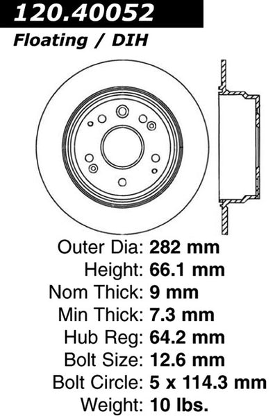 Centric Premium Rear Pair Brake Rotors 2001-2003 Acura CL - 120.40052 - (2003 2002 2001)