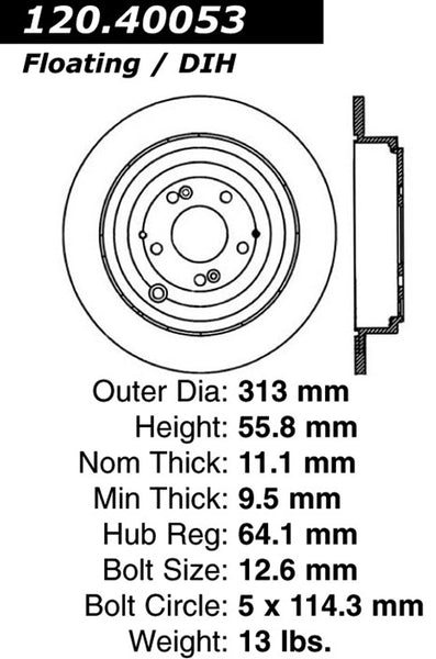 Centric Premium Rear Pair Brake Rotors 2003-2008 Honda PILOT - 120.40053 - (2008 2007 2006 2005 2004 2003)