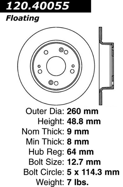 Centric Premium Rear Pair Brake Rotors 2005-2007 Honda ACCORD EX V6 3.0 [Coupe; Automatic Trans;]- 120.40055 - (2007 2006 2005)