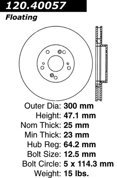 Centric Premium Front Pair Brake Rotors 2006-2015 Honda CIVIC SI - 120.40057 - (2015 2014 2013 2012 2011 2010 2009 2008 2007 2006)