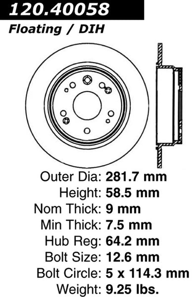 Centric Premium Rear Pair Brake Rotors 2002-2004 Honda CR-V - 120.40058 - (2004 2003 2002)