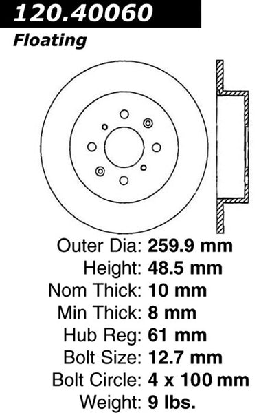 Centric Premium Rear Pair Brake Rotors 2002-2003 Honda CIVIC SI [Hatchback;]- 120.40060 - (2003 2002)