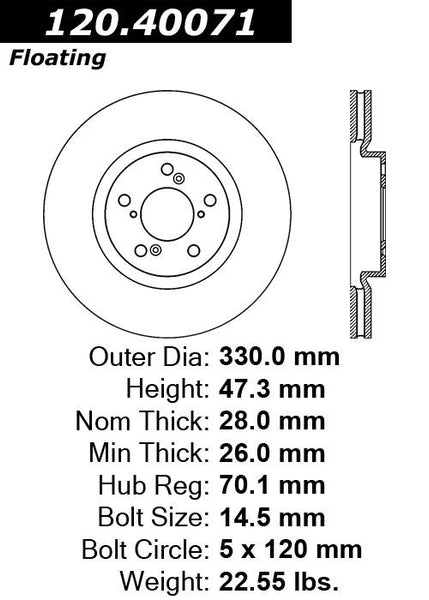 Centric Premium Front Pair Brake Rotors 2007-2013 Acura MDX - 120.40071 - (2013 2012 2011 2010 2009 2008 2007)