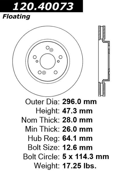 Centric Premium Front Pair Brake Rotors 2012-2016 Honda CR-V [AWD;]- 120.40073 - (2016 2015 2014 2013 2012)