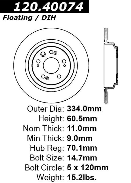 Centric Premium Rear Pair Brake Rotors 2009-2014 Acura TL - 120.40074 - (2014 2013 2012 2011 2010 2009)