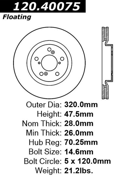 Centric Premium Front Pair Brake Rotors 2011-2014 Honda ODYSSEY - 120.40075 - (2014 2013 2012 2011)