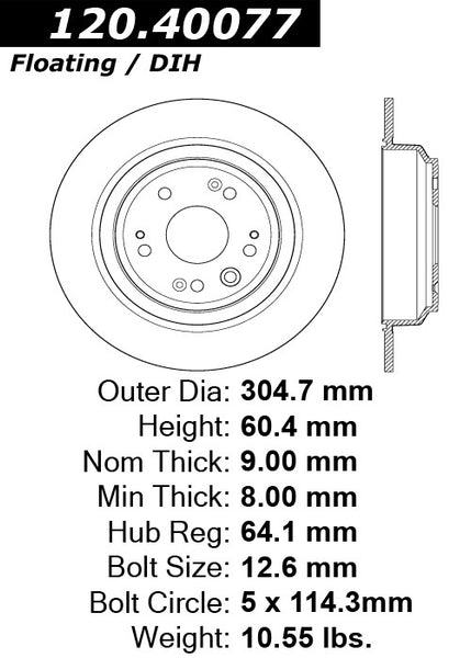 Centric Premium Rear Pair Brake Rotors 2012-2015 Honda CROSSTOUR - 120.40077 - (2015 2014 2013 2012)