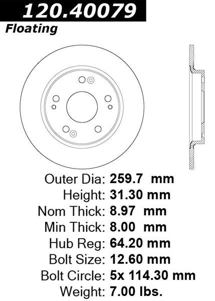 Centric Premium Rear Pair Brake Rotors 2011-2015 Honda CR-Z - 120.40079 - (2015 2014 2013 2012 2011)