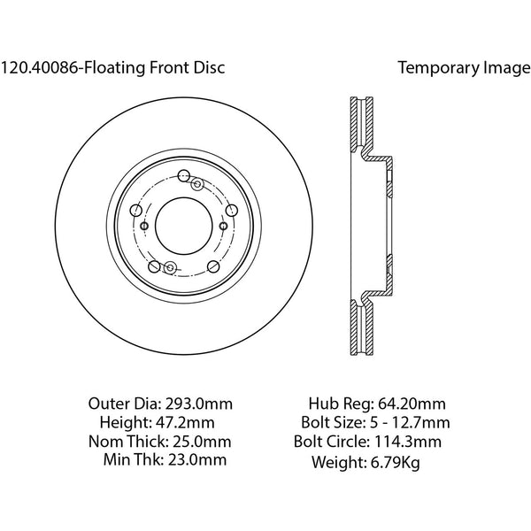 Centric Premium Front Pair Brake Rotors 2014-2016 Honda ACCORD EX-L [292mm Front Disc]- 120.40086 - (2016 2015 2014)