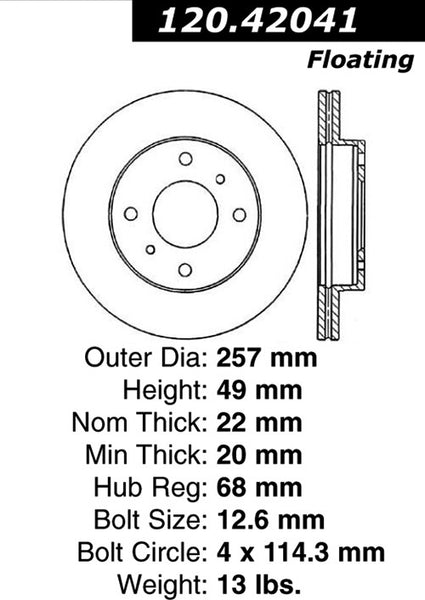 Centric Premium Front Pair Brake Rotors 2000-2000 Nissan SENTRA L4 1.8 [Front 1/00]- 120.42041 - (2000)