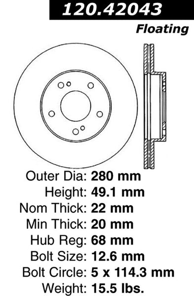 Centric Premium Front Pair Brake Rotors 1999-1999 Nissan MAXIMA [To 3/99]- 120.42043 - (1999)