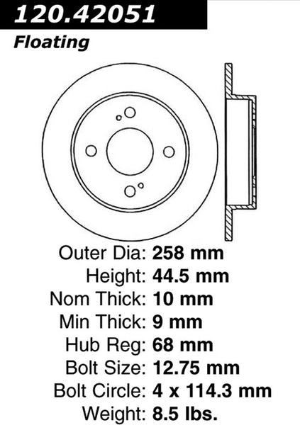 Centric Premium Rear Pair Brake Rotors 2004-2004 Nissan SENTRA SE-R L4 2.5 [Rear Disc Brakes; Front 4/03]- 120.42051 - (2004)