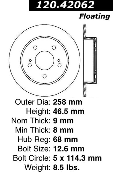 Centric Premium Rear Pair Brake Rotors 1994-1998 Nissan 240SX [Non-ABS; 5 Lug]- 120.42062 - (1998 1997 1996 1995 1994)