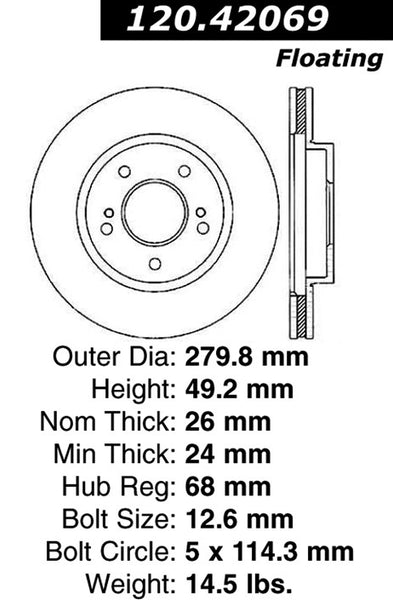 Centric Premium Front Pair Brake Rotors 2000-2001 Nissan MAXIMA - 120.42069 - (2001 2000)