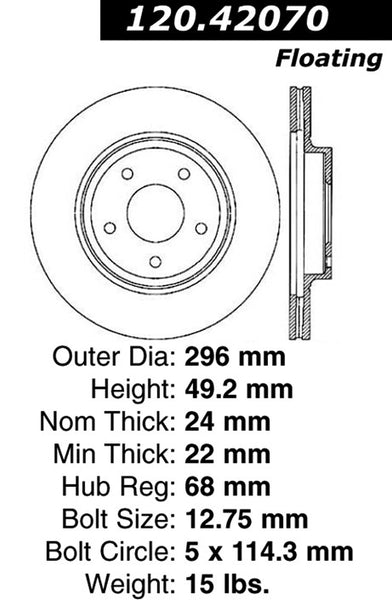 Centric Premium Front Pair Brake Rotors 2005-2006 Nissan ALTIMA SE - 120.42070 - (2006 2005)