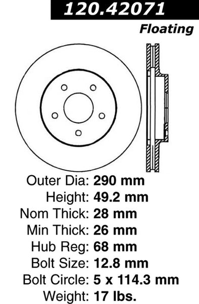 Centric Premium Front Pair Brake Rotors 2002-2006 Infiniti Q45 - 120.42071 - (2006 2005 2004 2003 2002)