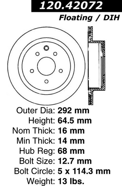 Centric Premium Rear Pair Brake Rotors 2002-2006 Infiniti Q45 - 120.42072 - (2006 2005 2004 2003 2002)