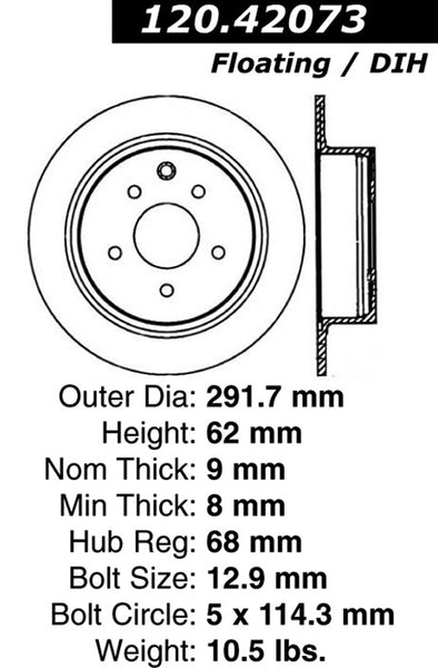 Centric Premium Rear Pair Brake Rotors 2004-2008 Nissan MAXIMA - 120.42073 - (2008 2007 2006 2005 2004)