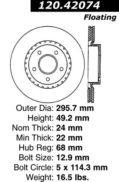 Centric Premium Front Pair Brake Rotors 2004-2004 Infiniti G35 [RWD; Standard Brakes]- 120.42074 - (2004)