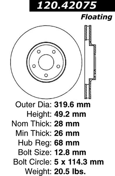 Centric Premium Front Pair Brake Rotors 2003-2003 Nissan MURANO - 120.42075 - (2003)