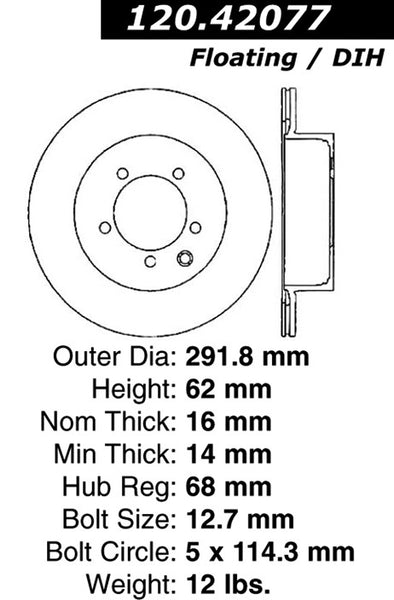 Centric Premium Rear Pair Brake Rotors 2011-2015 Nissan LEAF - 120.42077 - (2015 2014 2013 2012 2011)