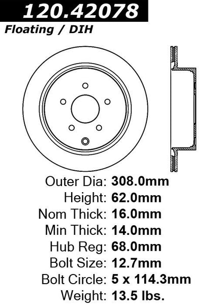 Centric Premium Rear Pair Brake Rotors 2014-2014 Infiniti Q70 HYBRID [Except Sport Brakes]- 120.42078 - (2014)