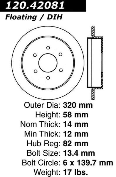 Centric Premium Rear Pair Brake Rotors 2007-2007 Infiniti QX56 [350mm Front Disc]- 120.42081 - (2007)