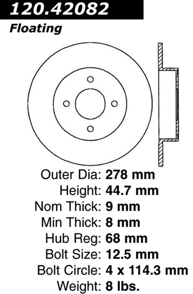 Centric Premium Rear Pair Brake Rotors 2004-2006 Nissan SENTRA SE-R SPEC V L4 2.5 [Brembo Front Calipers]- 120.42082 - (2006 2005 2004)