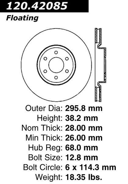 Centric Premium Front Pair Brake Rotors 2008-2008 Nissan FRONTIER V6 4.0 - 120.42085 - (2008)