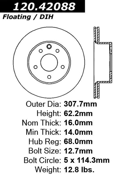 Centric Premium Rear Pair Brake Rotors 2007-2007 Infiniti G35 [Coupe; RWD;]- 120.42088 - (2007)