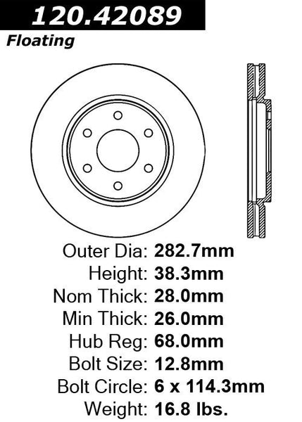 Centric Premium Front Pair Brake Rotors 2006-2013 Nissan FRONTIER L4 2.5 - 120.42089 - (2013 2012 2011 2010 2009 2008 2007 2006)