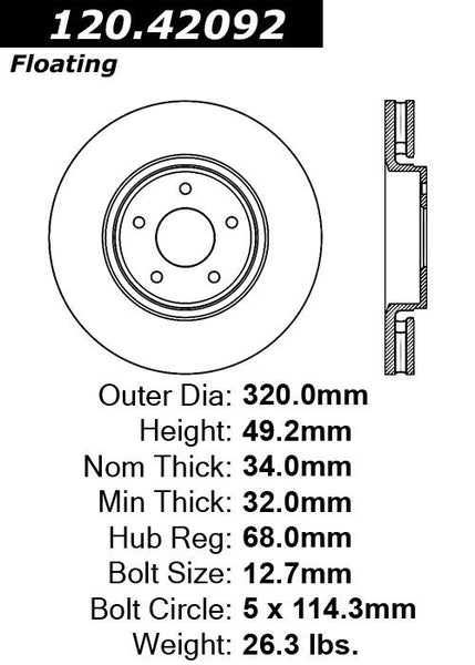 Centric Premium Front Pair Brake Rotors 2005-2005 Infiniti FX45 [Front 11/05]- 120.42092 - (2005)