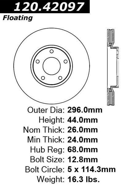 Centric Premium Front Pair Brake Rotors 2007-2012 Nissan SENTRA L4 2.5 [Automatic CVT Trans;]- 120.42097 - (2012 2011 2010 2009 2008 2007)