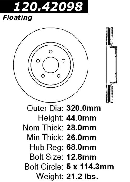 Centric Premium Front Pair Brake Rotors 2007-2012 Nissan SENTRA L4 2.5 [Standard Trans;]- 120.42098 - (2012 2011 2010 2009 2008 2007)