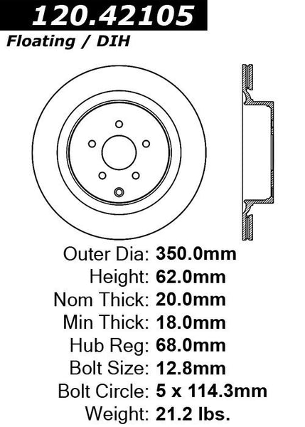 Centric Premium Rear Pair Brake Rotors 2011-2011 Infiniti M56 [Sport Package]- 120.42105 - (2011)