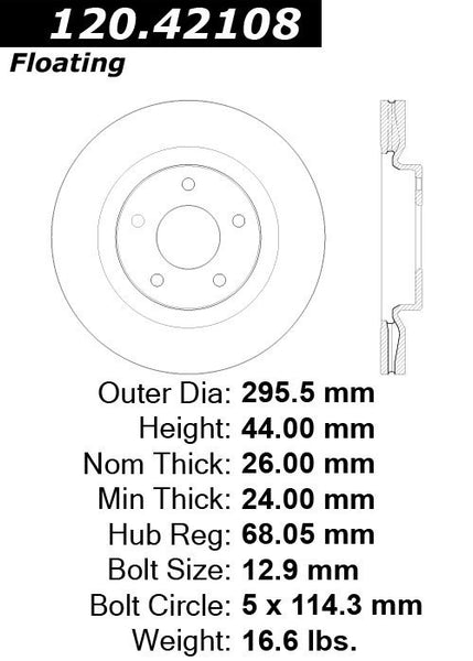 Centric Premium Front Pair Brake Rotors 2014-2015 Nissan JUKE S - 120.42108 - (2015 2014)