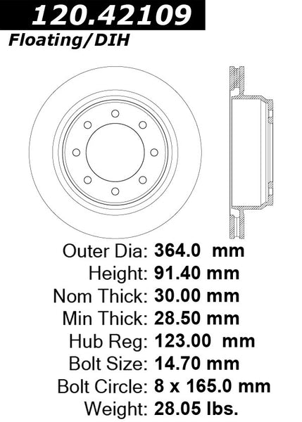 Centric Premium Rear Pair Brake Rotors 2012-2015 Nissan NV2500 - 120.42109 - (2015 2014 2013 2012)