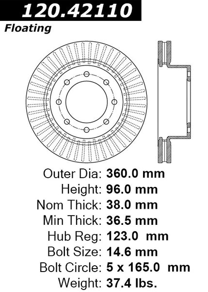 Centric Premium Front Pair Brake Rotors 2012-2015 Nissan NV3500 - 120.42110 - (2015 2014 2013 2012)