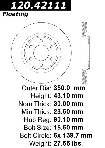 Centric Premium Front Pair Brake Rotors 2014-2015 Infiniti QX80 - 120.42111 - (2015 2014)