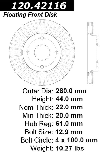 Centric Premium Front Pair Brake Rotors 2014-2015 Nissan VERSA NOTE - 120.42116 - (2015 2014)