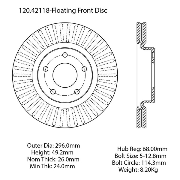 Centric Premium Front Pair Brake Rotors 2014-2015 Nissan ALTIMA - 120.42118 - (2015 2014)