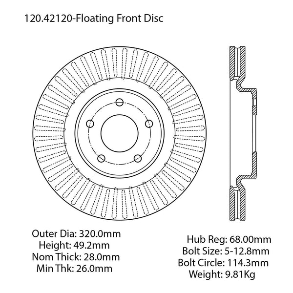 Centric Premium Front Pair Brake Rotors 2014-2015 Infiniti Q50 HYBRID PREMIUM - 120.42120 - (2015 2014)