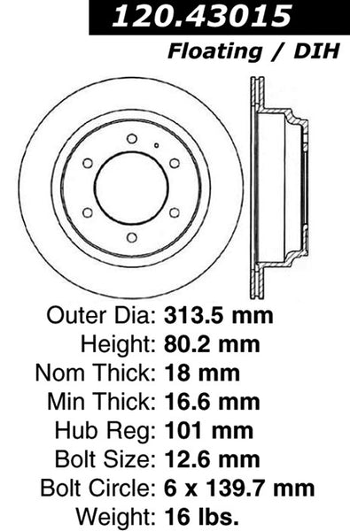 Centric Premium Rear Pair Brake Rotors 1997-1997 Honda PASSPORT - 120.43015 - (1997)