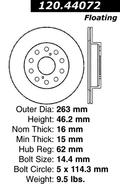 Centric Premium Rear Pair Brake Rotors 1991-1995 Toyota MR2 BASE - 120.44072 - (1995 1994 1993 1992 1991)